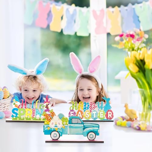 6-Pcs-Easter-Bunny-Tabletop-Decorations-Happy-Easter-Egg-Truck-Wooden-Signs-Gnome-Rustic-Table-Centerpiece-for-Home-Ornament-and-Tiered-Tray-Home-Party-Favor-Spring-Indoor-Decorations 6 Pcs Easter Bunny Tabletop Decorations Happy Easter Egg Truck Wooden Signs Gnome Rustic Table Centerpiece for Home Ornament and Tiered Tray Home Party Favor Spring Indoor Decorations
