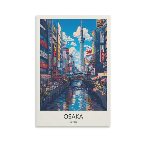 YJNENG Art sur Toile Image Osaka Japon Décoration Murale Art Peinture Affiches Moderne Famille Poster Décoratif 20x30cm(08x12pouces)