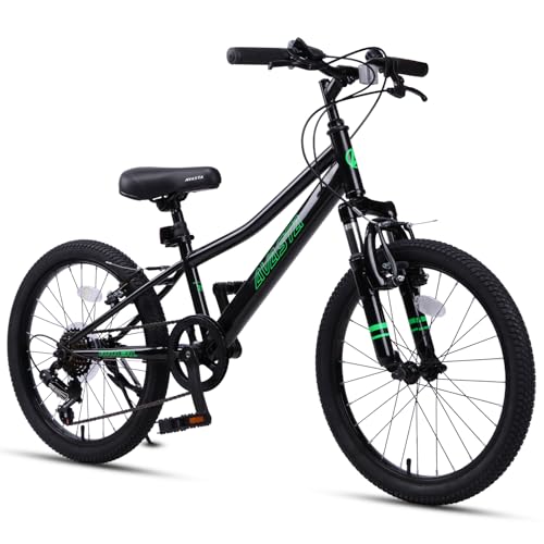 AVASTA 20'' Big Kids Mountain Bike for Age 6 7 8 9 10 11 12 Years Old Boys Girls Teen with Suspension Fork Front & Rear Dual Hand Brakes 6 Speeds Drivetrain, Color Black