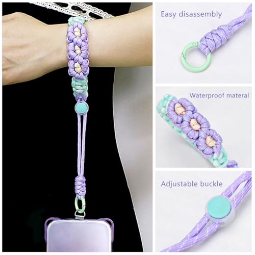 Boho Macrame Phone Wrist Strap, Cell Phone Lanyard with Tether Tab, Purple - Photo 6 sur 85