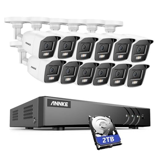 ANNKE FC200 16CH Full Color Night Vision Security DVR System with 2TB HDD, H.265+ Surveillance Camera System with 12Pcs 1080P TVI Security Bullet Cameras, Email Alert, Remote Access, IP67 Waterproof