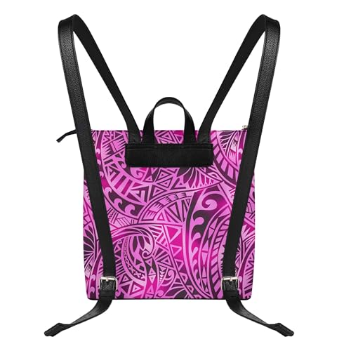 Ladies' Fashionable Pu Backpack For Commuting Portable Large-Capacity Zipper Backpack Polynesian Art Pattern2