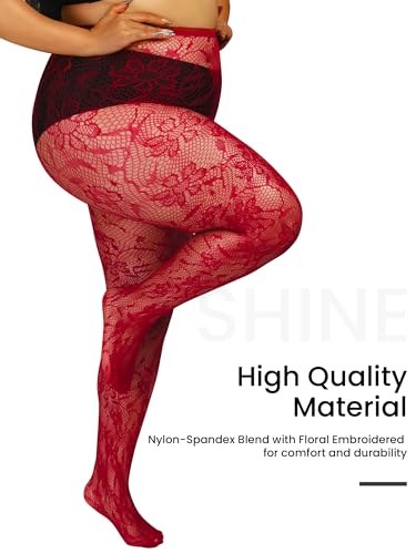 Image of Floral Lace Plus Size Tights High Waist Velvet Pantyhose Sunflower Fishnet Stockings Leggings