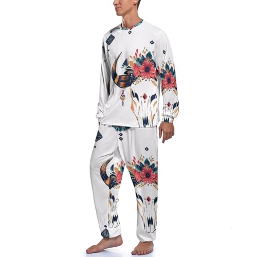 Bulls Skull Mens Pajama Set Soft Long Sleeve Sleepwear Lounge Set Pjs2