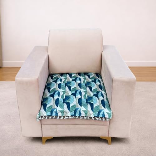 Image of Homerz Premium Printed Quilted Velvet Sofa Slip Cover Protector with Tassels, Sofa Mat, Exact Size, Antislip Cover (Grey Abstract, 1 Seater, Half)