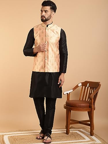 Image of SOJANYA (Since 1958 Men's Silk Blend Kurta Pyjama & Self Design Nehru Jacket Combo