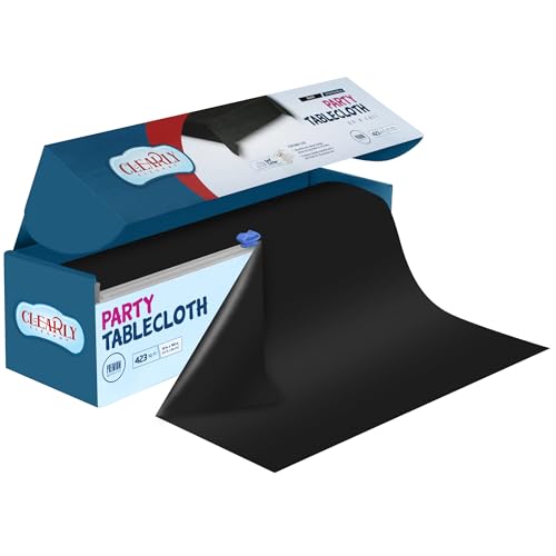 Clearly Elegant Black Plastic Tablecloth Roll with Cutter, 423 Sq.Ft (52
