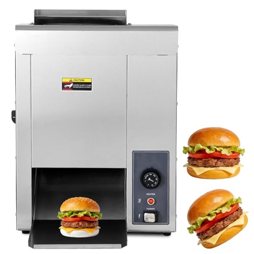 Tostadora de hamburguesas comercial de 2000 W, tostadora de pan de hamburguesa pequeña, automática, de cadena, con temperatura y grosor ajustables, para restaurantes.