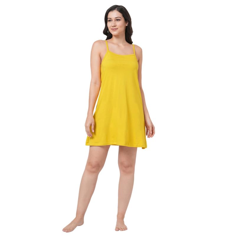 Image of Inner Sense Organic Cotton Nighty for Women Stylish I Above Knee Length Spaghetti with Scoop Neck Design I Adjustable Straps Camisole for Woman to Wear Solo or Layered