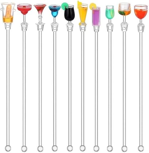Acrylic Agitatori Cocktail Stirrer 23cm,10 Pezzi Bastoncino Mescolare Cocktail, Cucchiai da Cocktail Riutilizzabili Plastica Drink Agitazione Bastoncini per Bar Partito Cafe Frutta Succo