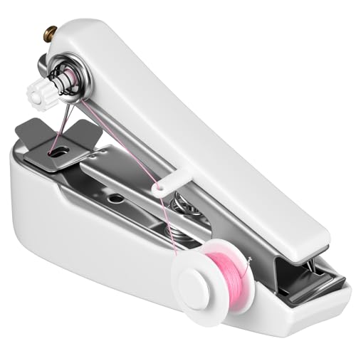 Imagen de Toyvian Mini Máquina de Coser Manual Portátil Blanca Herramienta de Costura Ligera para Reparaciones Casa y Viajes Bobina de Hilo Color Aleatorio Adecuado para Color
