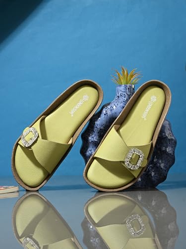 Image of Women Fashion Cross Strap Sliders with Crystal Buckle | Stylish Casual Slip-On Sandals for Women | Lightweight Comfort Slides Everyday Wear