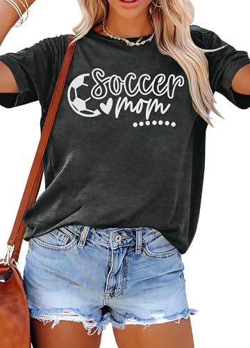 Soccer Mom Shirt for Women Soccer Cup 2026 Game Day Shirts Funny Soccer Graphic Tees Sports Lover Gift Causal Tops Dark Grey