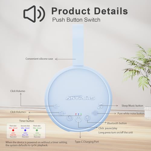 Image of White Noise Sound Machine for Sleeping Adults & Baby, Portable Noise Machine with 24 Soothing Sounds, Bluetooth 5.1, Battery Powered, 3 Timer Settings, Memory Function for Home, Office, Travel (Blue)