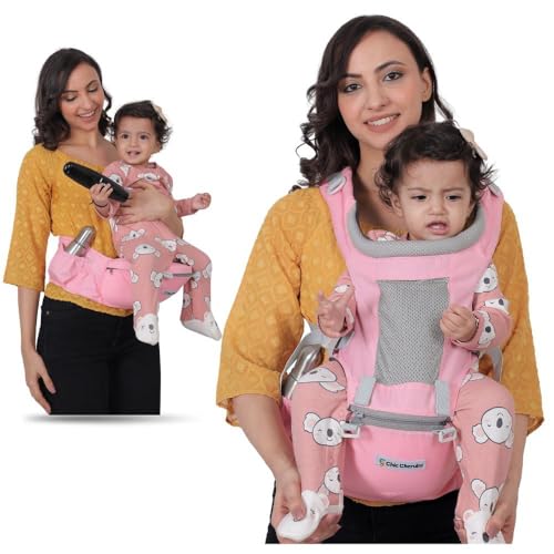 Image of Baby Carrier with Hip Seat, Ergonomic 4 in 1 Carrier Positions, Newborn to Toddler Adjustable Baby Carrier for 4-36 Months, Comfortable Padded Straps, Supports Up to 15 kg (Pink)