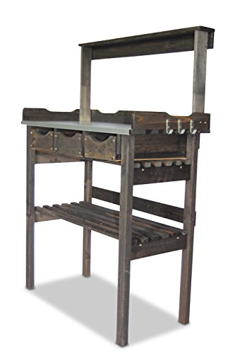 Pflanztisch aus Holz mit 3 Schubladen, Zinkplatte, schwarz, B78 x T38 x H82/113 cm