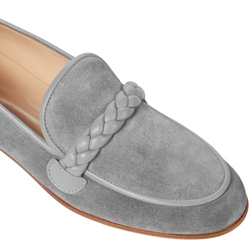 Image of MOOMMO Women Comfortable Suede Loafer Flats Round Closed Toe Slip On Penny Loafers Knitted Strap Oxford Loafer Shoes for Office Ladies Work Daily Casual Club Driver Flats Spring Elegant 4-11 M US