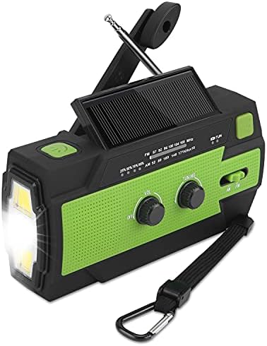 UNIQUEBELLA Solar Radio, Tragbare Notfall Kurbelradio AM/FM 4000mAh Wiederaufladbare Dynamo Baustellenradio Wasserdicht LED Lampe Powerbank Grün