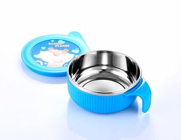 Liza-Linex Multipurpose Bowl with Spoon Steel Feeding Bowl with,Bowl with Snap on Lid & First Spoon, Suitable from 4 Months, BPA Free (Any Colour 1 PC WILLBE Sent)