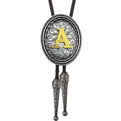 Image of HUABOLA CALYN Bolo tie for Men, Western Cowboy Golden Alphabet Initial Letter ABCDJMR to Y Costume Bolo ties Neckties