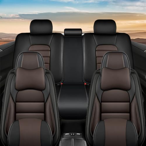Image of Nappa Leather Seat Covers for Ford Bronco Sport 2021-2024,Luxury Car Seat Covers Full Set,Waterproof Seat Protectors Auto Seat Covers,Breathable Nonslip Interior Cover Seats for Cars(Black and Coffee)