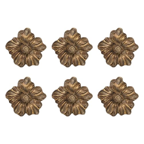 SOFFEE DESIGN Set of 6 Vintage Gold Zinc Cabinet Knobs, Decorative Metal Flower Shape Knobs Pull Handle for Door Cabinet Drawer, Antique Dresser Knobs Home Furniture Handle