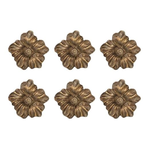 SOFFEE DESIGN Set of 6 Vintage Gold Zinc Cabinet Knobs, Decorative Metal Flower Shape Knobs Pull Handle for Door Cabinet Drawer, Antique Dresser Knobs Home Furniture Handle