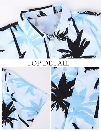 Image of Yimoon Men's Summer 2 Piece Outfits Tropical Print Short Sleeve Button Down Hawaiian Beach Shirt and Shorts Set
