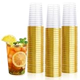 mauepersu 50 Stück Plastikbecher mit Gold, 350ml Becher aus Kunststoff Wiederverwendbare Trinkbecher Elegante Party Weingläser für Champagner Bier Cocktail Martini Soda Dessert