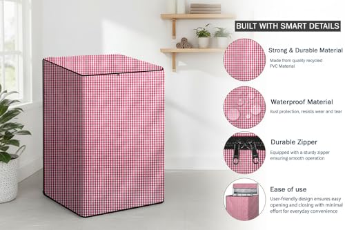 Image of Stylista Top Load Fully Automatic Washing Machine Cover Suitable for Lloyd 6.5 kg, 7 kg & 7.2 kg Pin Check Pattern Pink