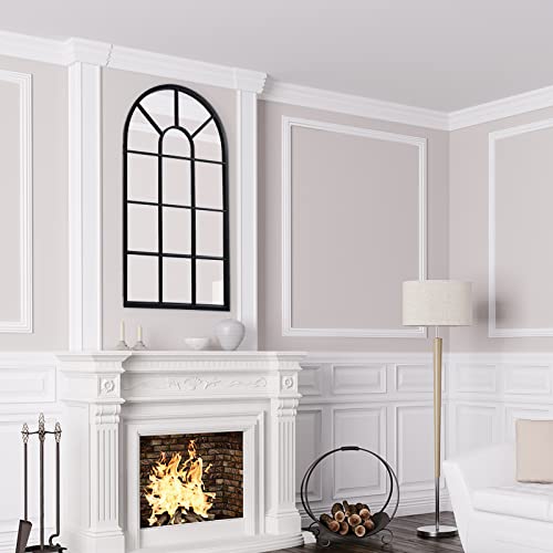 Lyyyxgyp Arched Window Mirror Black Metal Frame Wall Mounted Decorative Mirror Windowpane Decoration For Living Room 20" X 32" #TOP6