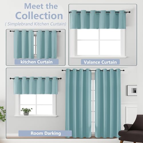 Image of Simplebrand Aqua Window Valance for Kitchen 14 Inches Long 2 Panels Set, Room Darkening Valance Curtains for Living Room, Grommet Short Privacy Kitchen Curtains for Bedroom Kids Room, 40Wx14L