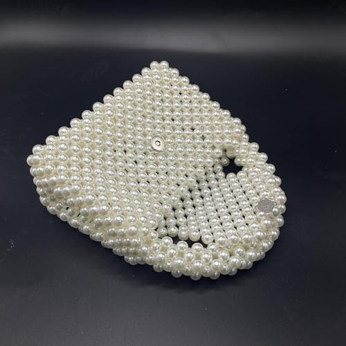 Image of Elegant Pearl Heart Shaped Evening Bag, Handmade Beaded Mini Handbag, White Fashion Clutch Purse for Women and Girls