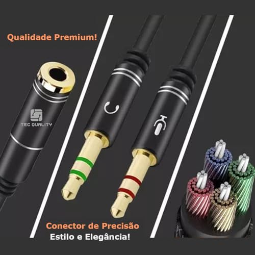 Cabo Adaptador Y P3 Fêmea p Combo 2 P2 Macho, Conecte Fone e Microfone Separados PC, Notebook, Ideal