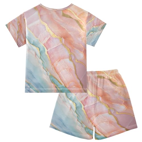 senya Short Sleeve Pajamas Sets Summer Cotton Sleepwear Abstract Marble Pattern2