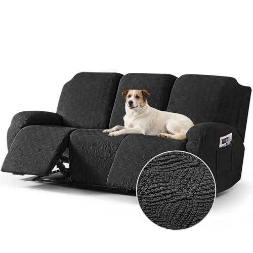 Image of Timeles Recliner Covers for 3 Seater Reclining Couch Covers Sofa Slipcover Furniture Protector for Dogs and Pets Stretch Soft Washable (Three-Seater, Black)