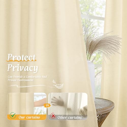 Image of LAMIT Beige Linen Curtains for Small Windows, 45 Inches Long 2 Panels Light Filtering Panels Rod Pocket Neutral Privacy Window Drapes for Living Room /Bedroom, 42 x 45 Inch