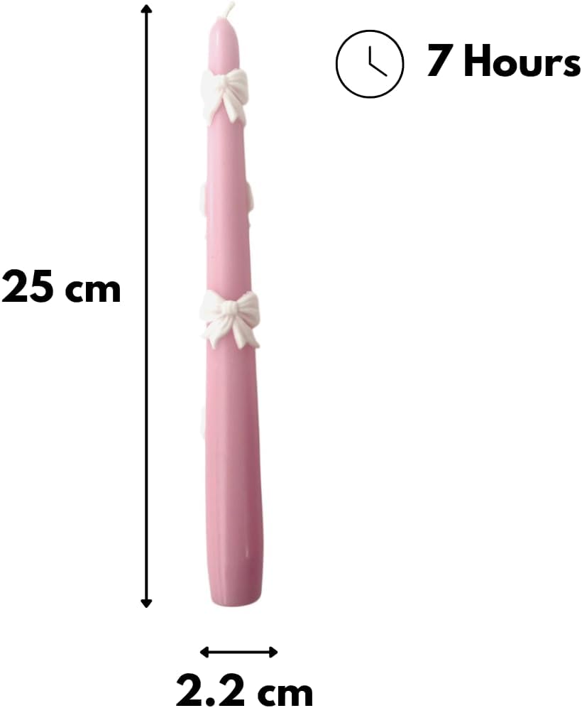 Set of 2 Tapered Candles in Powder Pink with Cream Wax Flakes - Height 25 cm - Craft - Made in Italy Cereria Di Giorgio