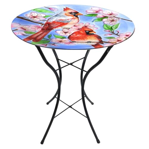Briarwood Lane Spring Glass Birdbath Including Metal Stand Cherry Blossoms For Spring Birdbath