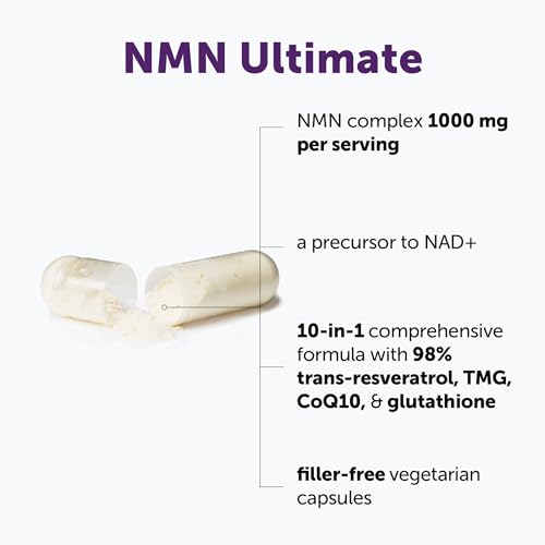 Image of Micro Ingredients NMN Complex 1000mg Per Serving, 120 Veggie Capsules | 10-in-1 with Nicotinamide Mononucleotide, Resveratrol, CoQ10, Quercetin & Glutathione | NAD+ Supplement Precursor | Filler Free