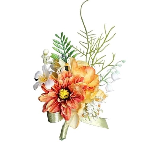 HUFFA Men's Suit Corsage for Wedding Groom and Bride - Artificial Floral Art for Guests(Orange)