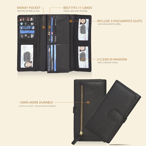 Image of Real Leather Women Wallet Leather with RFID Blocking -Trifold Card Holder Designer Ladies Clutch with ID Window Wallets, Brown, Small, Cfh12