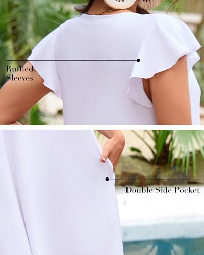 Charmo Swimsuit Coverup for Women Floral Print Bathing Suit Cover Up Ruffle Sleeve V Neck Beach Summer Dress with Pockets3