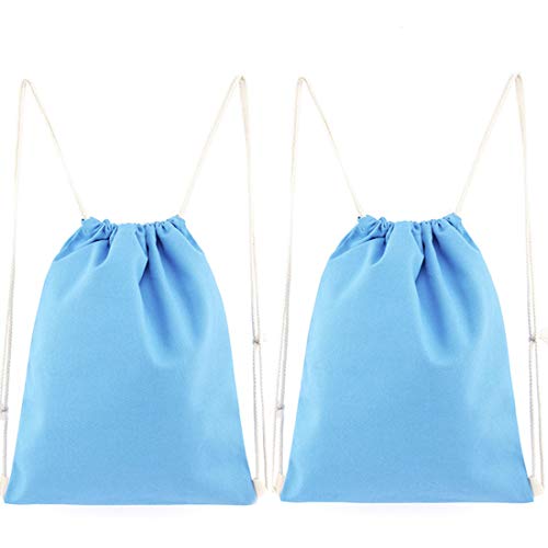 Yingkor 2-Pack Cotton Canvas Drawstring Bag Backpack Gym Sackpack (Light Blue)