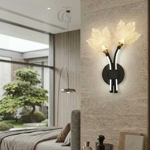 Image of Modern LED Wall Sconce Light, Dual Holly Leaf Design, Metal Base with Three Colour Illumination (Warm White, Natural White, Cool White), Indoor Decorative Lighting|Black