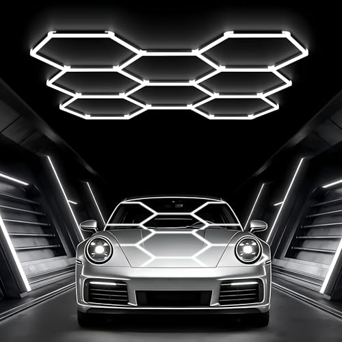 ZYJCXBHL Hexagon LED Lights572W 14 Grids10800 Lumens LED Hexagonal Garage Light Hexagonal Lights for Garages Stores Gyms Offices (8-Hole Hexagon)