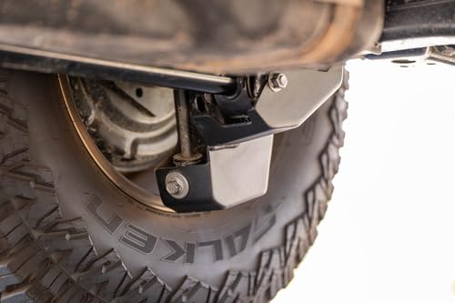 Image of DV8 Rear Shock & Link Skid Plates for 24-26 Toyota Tacoma | Protects Lower Shock Mount & Link | Built-in Drain Holes | Single Piece Design | Fully Bolt-On Installation | Black Powder Coat | 4mm Steel