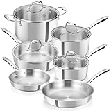 KOCH SYSTEME CS Tri-Ply Stainless Steel Cookware Set 10 Piece, Professional 18/10 Stianless Steel Pots and Pans Set, Oven & Induction Safe, Non-Toxic Kitchen Cookware Set for Family Cooking, 10pcs