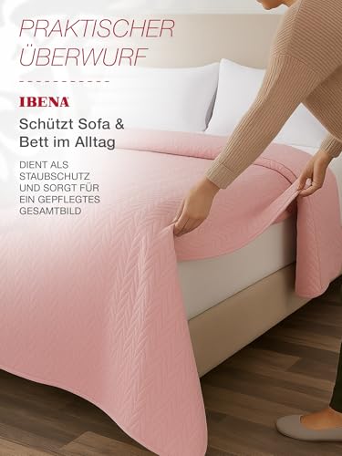 Ibena Nancy Tagesdecke 280x250 cm - Tagesdecke Rosa - Leichte Decke mit Zopfmuster – Ansicht 3