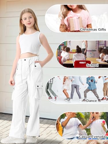 Image of Cromoncent Cargo Pants Girls & Women Parachute Pants Y2K Baggy Rave Clothes Waterproof with Pockets, 6 Years - 3XL